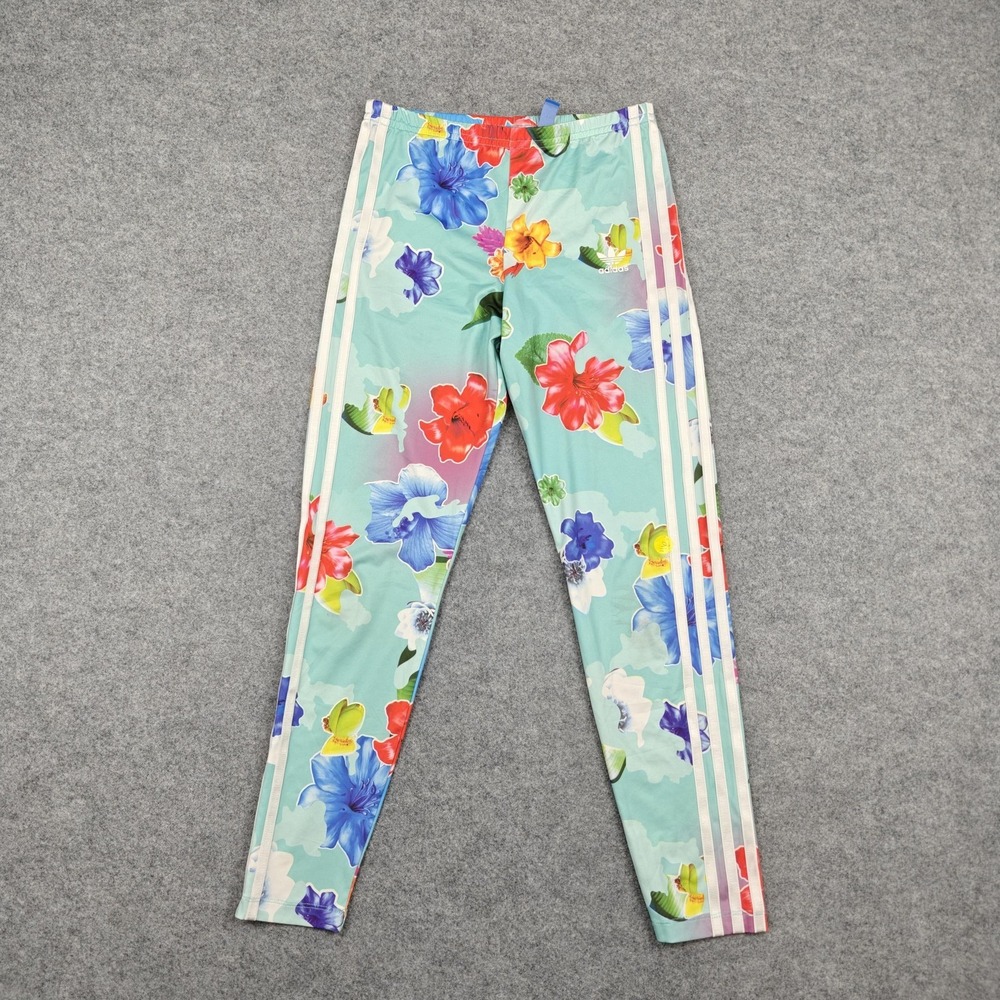 Adidas Leggings Kids 11-12 Years Multicolor Floral 3 Stripes Athletic Ankle